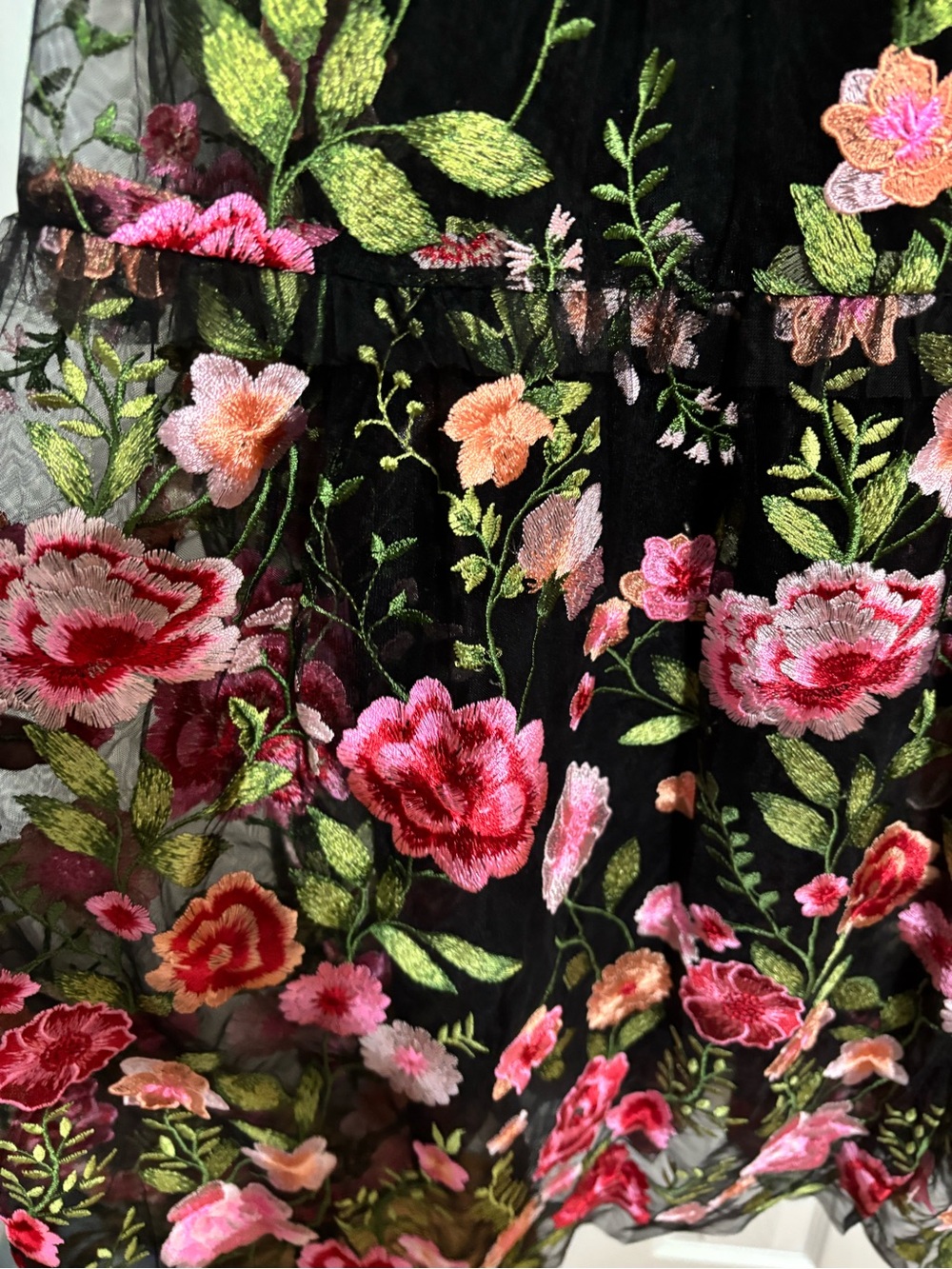 JessaKae Black Floral Midi Dress with Pink & Green Embroidery - Picture 4 of 8
